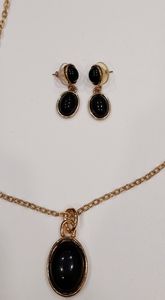 Gold And Black Matching Necklace And Earrings Set